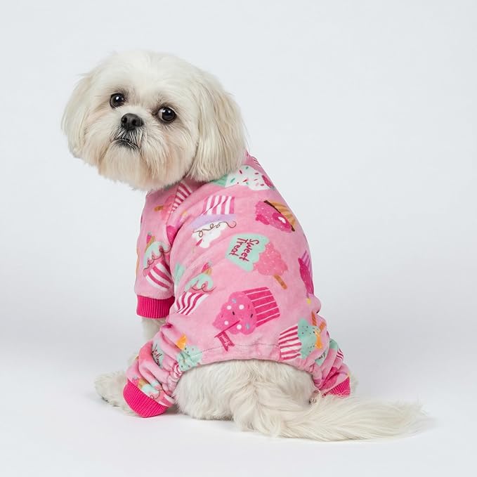 Fitwarm Cupcake Dog Pajamas, Birthday Outfit for Small Dogs Girl, Cozy Pet Onesie with Feet, Pink, Medium