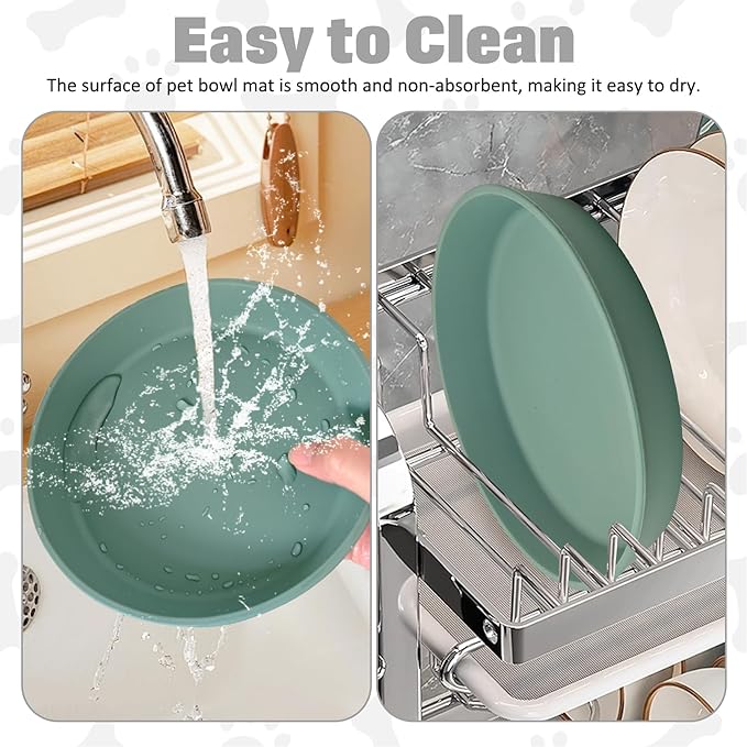 BNOSDM Silicone Cat Food Plate 2 Pack Shallow Dog Bowl Flat Puppy Feeding Dish for Small Dogs and Cats Whisker Fatigue Pet Plates for Dry and Wet Food (Green)