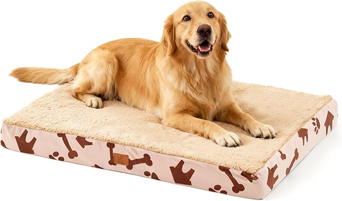 XL Dog Bed for Crate, 41x27 Inch Washable Crate Mat with Removable Cover & Anti-Slip Bottom, Comfy Orthopedic Egg Crate Foam Flat Pet Bed, Beige