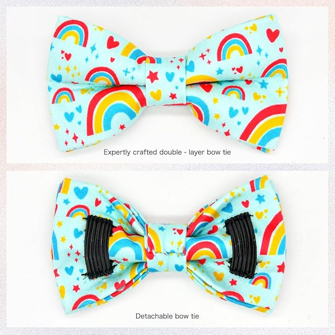 RainbowCat Collar Bow Set, Wedding/Birthday Breakaway Collar Bowtie for Kitten/Cat