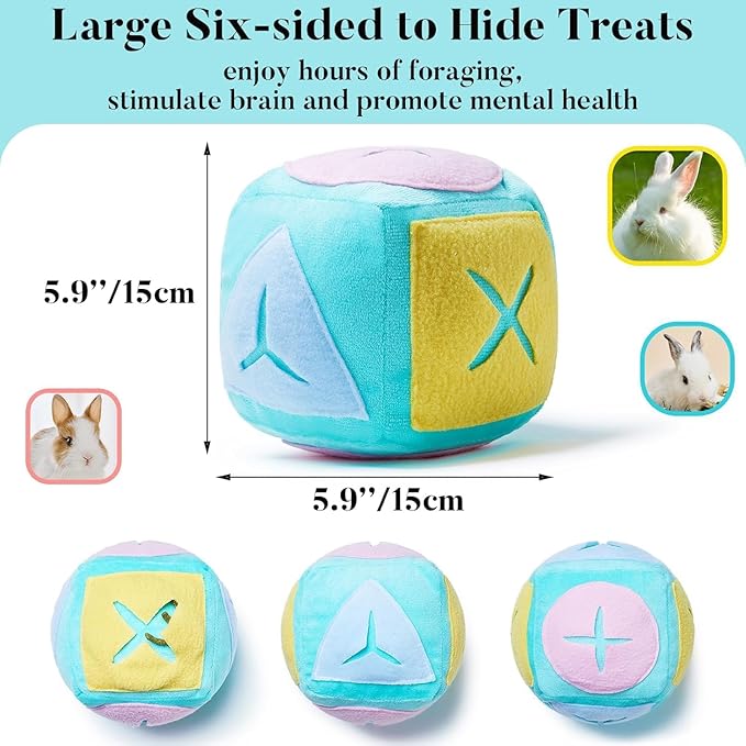 2pcs Large Rabbit Foraging Toy with Bell & Natural Rabbit Scratching Pad, Washable Puzzle Feed Game with Soft Cotton Rope Mat for Indoor Bunnies