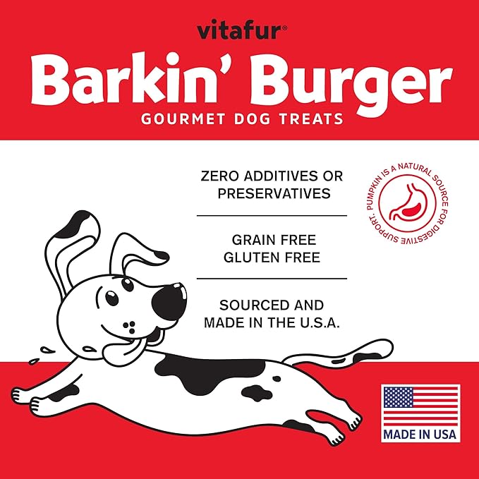 Barkin Burger - Only 2 Premium Ingredients. All Natural Dog Treats - Grain Free, Free from Fillers and Preservatives - Perfect for Sensitive Stomachs, Made in USA (5 oz, Beef & Pumpkin)