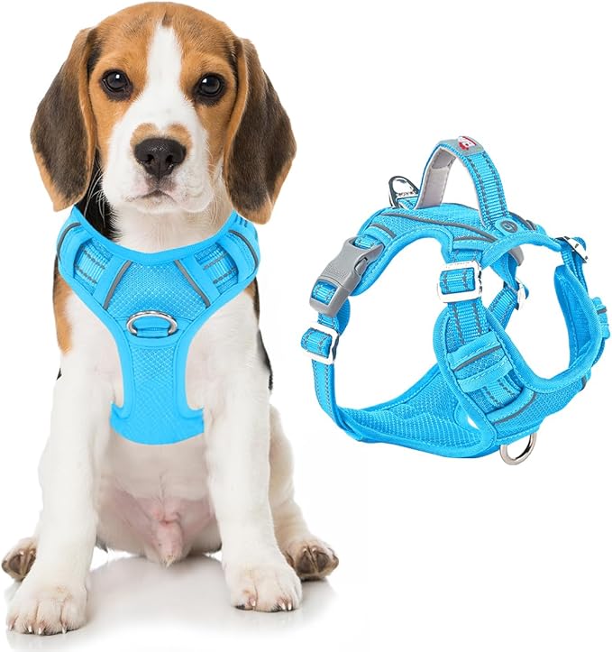 BARKBAY Dog Harness No Pull with ID Tag Pocket - Heavy Duty, Reflective, Easy Control for Large Dogs(Blue,M)