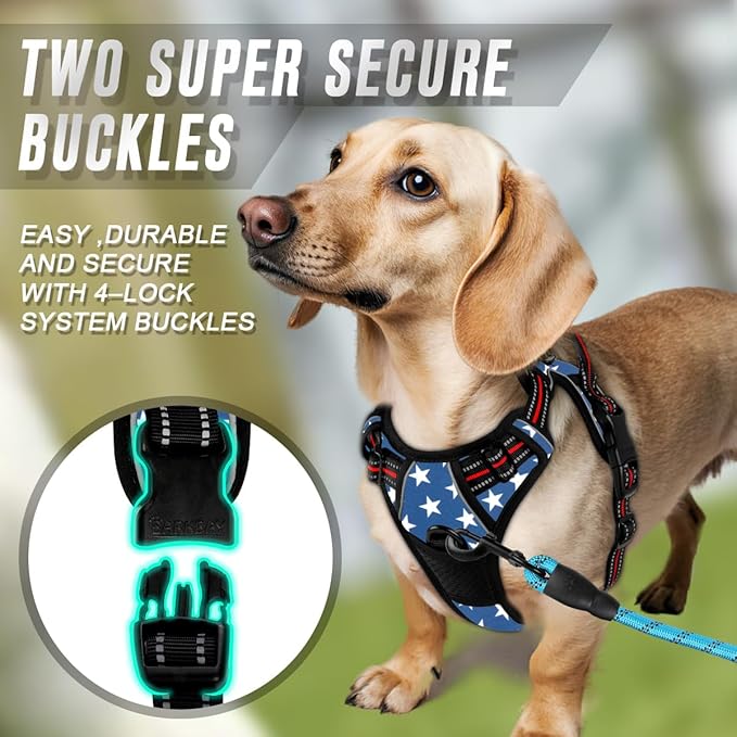 BARKBAY No Pull Dog Harness Front Clip Heavy Duty Reflective Easy Control Handle for Large Dog Walking(Star,XS)