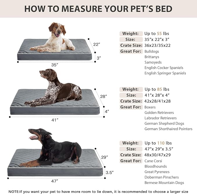WNPETHOME Orthopedic XXL Dog Beds Large Sized Dog, Waterproof Extra Large Dogs Bed with Removable Washable Cover, Multi-Needle Quilting Dogs Crate Bed