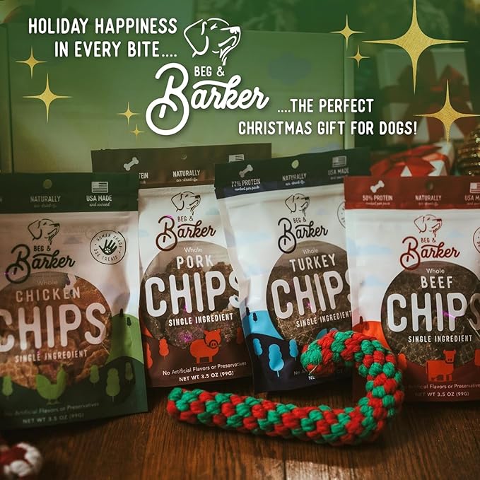 Beg & Barker Beef Chips for Dogs (3.5 Ounce, Pack of 2) - Single Ingredient Dog Treats Made for Large & Small Dogs Protein Human Grade Dog Treats Made from Real Meat Beef, Made in USA