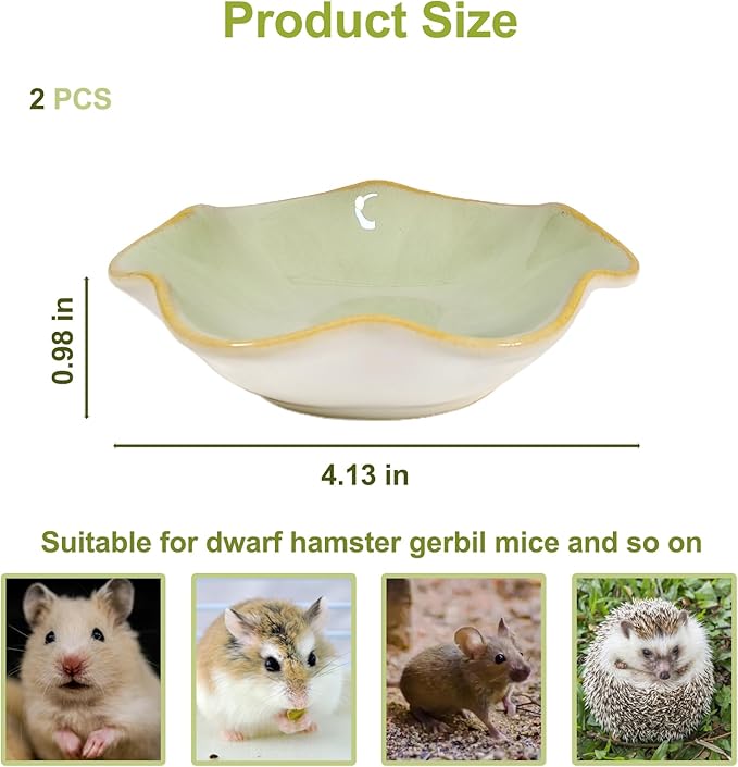 Kathson Ceramic Hamster Food Bowl, Guinea Pig Food Bowls,Rats Anti-Turning Feeding Dish,Small Animals Water Drinking Bowls for Squirrel, Chinchilla, Hedgehog, Gerbil, Dwarf Syrian (2 pcs Green)