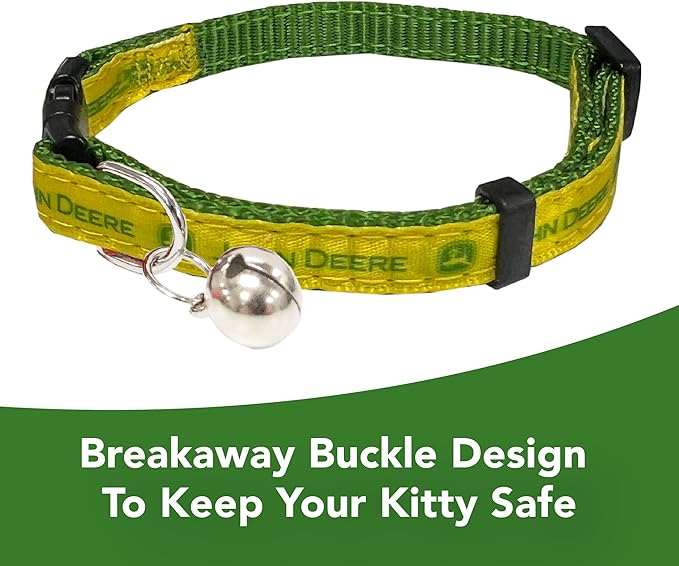 JOHN DEERE CAT COLLAR Adjustable with Cat Bell Pendent. Licensed CAT COLLAR for the Construction, Tractor, John Deere Super Fan! Walk & Run with your CAT in-style with the Pets First John Deere Collar