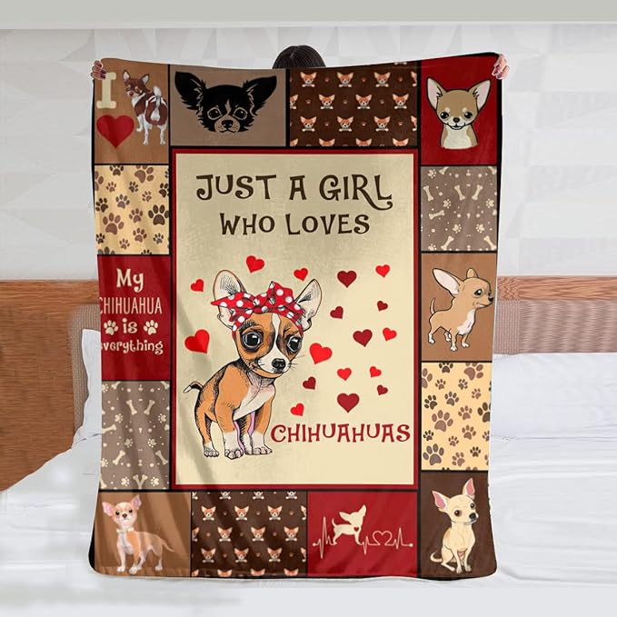 Just A Girl Who Loves Chihuahuas Blanket Cute Dogs Decor Throw Blanket Gifts for Girls Super Warm Soft Plush Lightweight Fleece Flannel Blanket Winter Bedding Blanket for Kids Adults Women 50"x60"