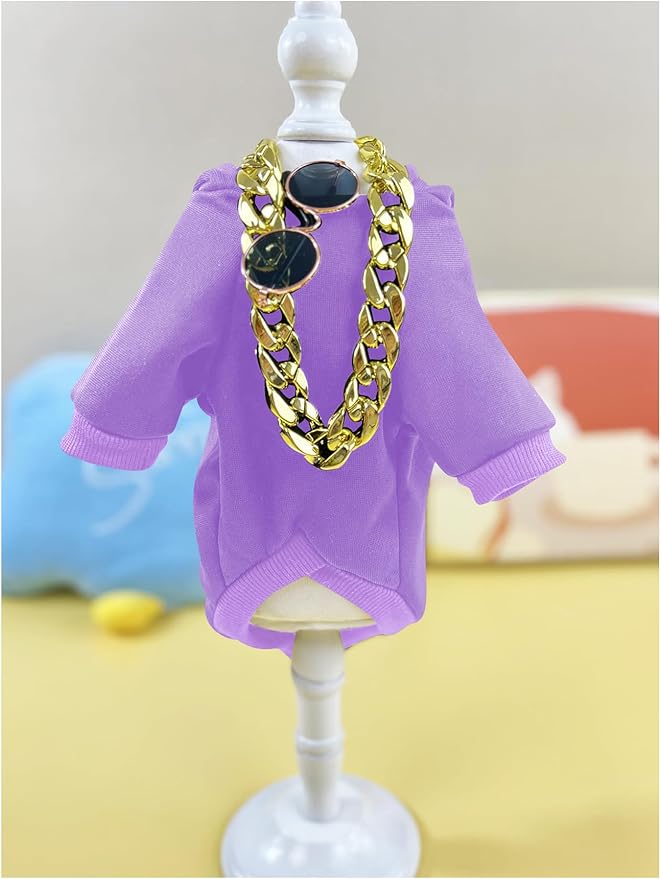 QWINEE 3Pcs Dog Hoodie Cat Apparel Dog Custume Set with Necklace and Sunglasses Pet Clothes for Puppy Small Medium Dogs Cats Mauve Purple Medium