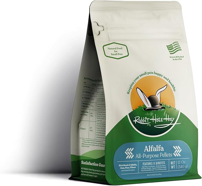 Rabbit Hole Hay - All Natural Alfalfa Pellets for Small Pets - 12 oz - Nutrient-Rich Blend