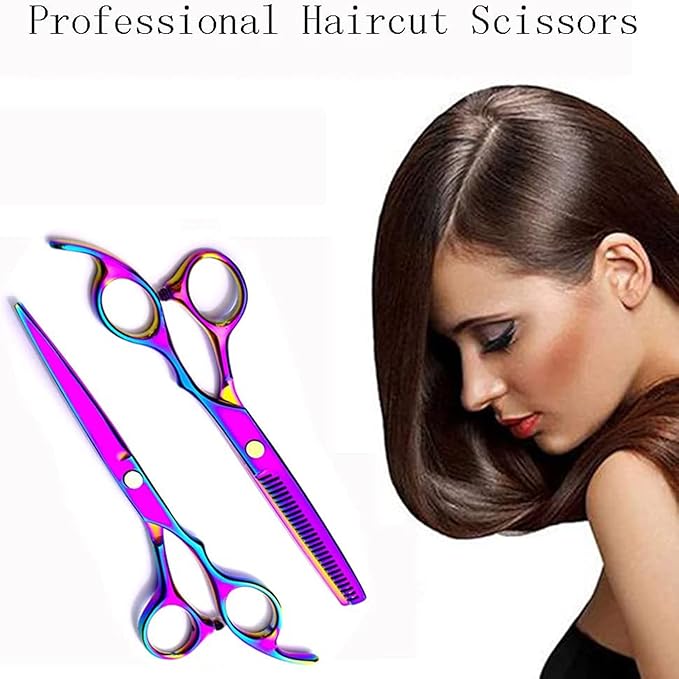 Professional Barber Scissors Kit - Colorful Pet Trimming Scissors, 7 inch Stainless Steel Shears for Grooming and Hair Cutting
