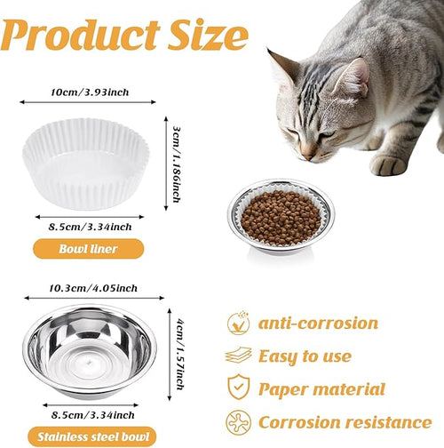 1000 Pcs Bulk Large Pet Disposable Feeding Bowls Liner Cat Food Bowls Paper Liner Pets Disposable Feeding Bowl Small Paper Cat Plates for Small Dogs Cats Dish Bowl(White)