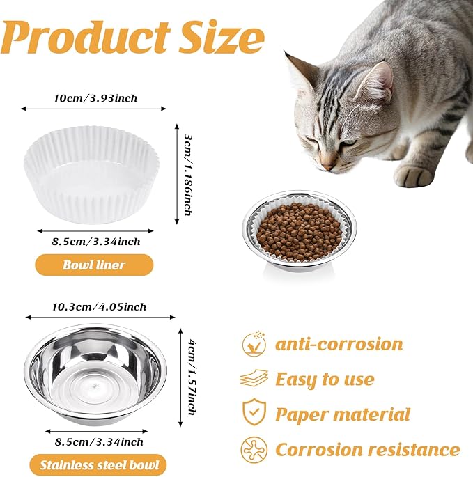 800 Pcs Bulk Large Pet Disposable Feeding Bowls Liner Cat Food Bowls Paper Liner Pets Disposable Feeding Bowl Small Paper Cat Plates for Small Dogs Cats Dish Bowl(White)