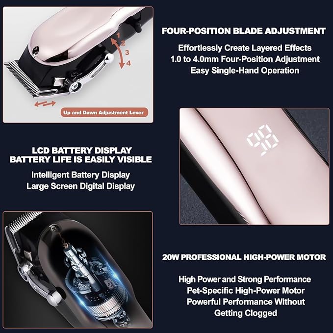 Rabbit Clippers for Grooming for Thick Heavy Coats,Quiet Cordless,Rechargeable,LED Display,High Power Professional Pet Hair Trimmer Shaver,Clippers Grooming Kit and Paw Trimmer for Bunny or Other Pets