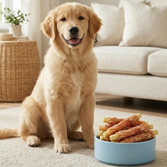 Dog Treats Pumpkin Biscuits Chicken Jerky Wrapped, Low Fat Rawhide Free Healthy Dog Chew Training Treats, High Fiber Pumpkin Biscuits Dog Snacks, for Small Medium Large Dogs 10.6 oz