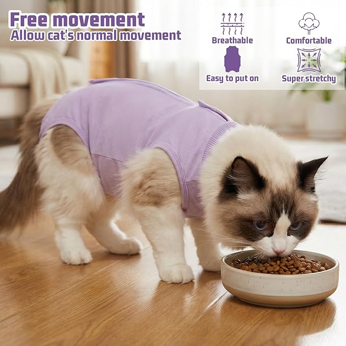 Cat Recovery Suit - Soft and Breathable Cat Onesie for Neuter Surgical, Abdominal Wounds or Skin Diseases, Cats Surgery Suit Cone of Shame Alternative Anti Licking