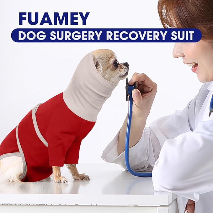 FUAMEY Spay Suit for Female Dog, Neuter Cone Alternatives to Prevent Licking, Pet Surgery Recovery Suit, Turtleneck Onesie for Surgery Male Body Suit for Dogs After Surgery, Shih Tzu (Red, S)
