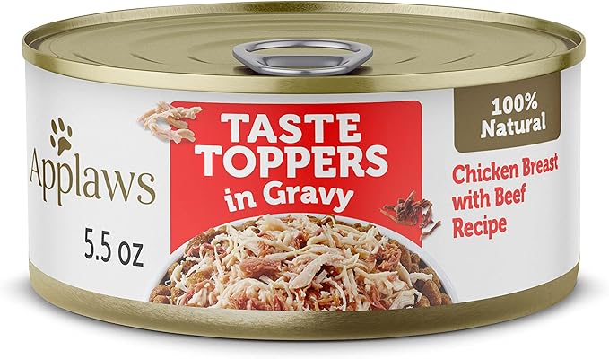 Applaws Taste Toppers, Grain-Free Dog Food Topper, Limited Ingredient, Chicken Breast with Beef in Gravy (12 x 5.5oz Cans)