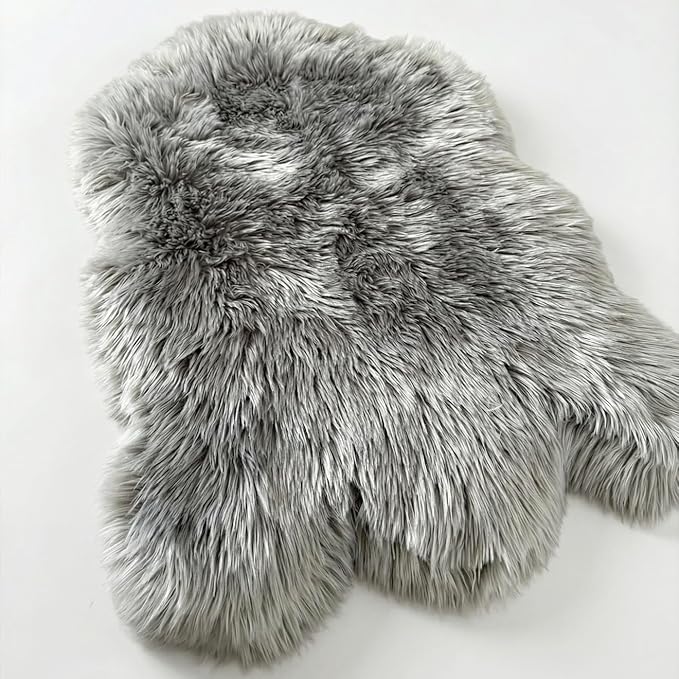 IHAPPYDOG Luxury Faux Fur Orthopedic Dog Bed, Memory Foam Dog Bed for Small, Medium, Large and XL Pets, Fluffy Pet Rug with Waterproof and Washable Cover (Grey, 30"x20")