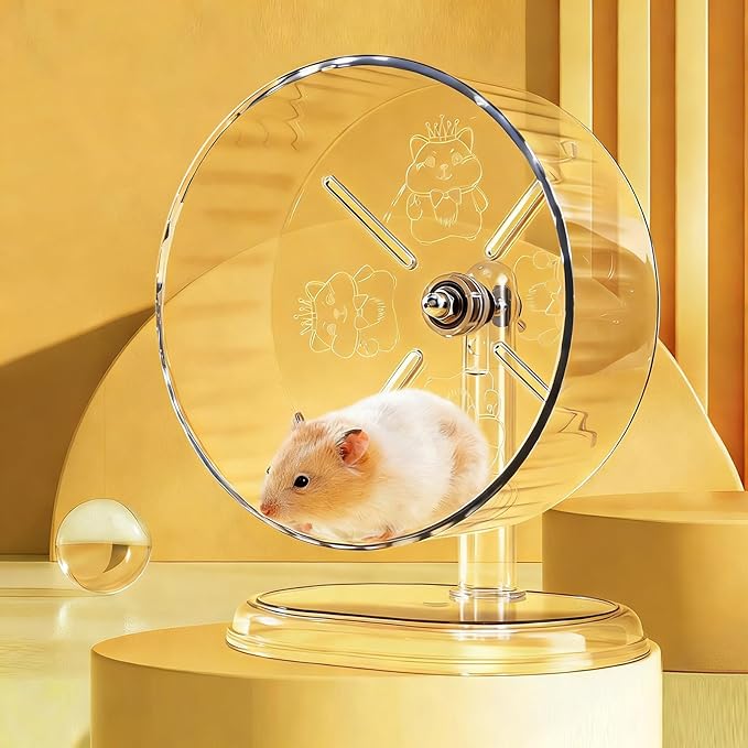 Hamster Exercise Wheel,Super-Silent Small Animals Exercise Wheels,Quiet Hamster Running Wheels with Adjustable Stand for Hamsters, Gerbils, Rats, or Other Small Pets (Transparent, 8.3 inch)