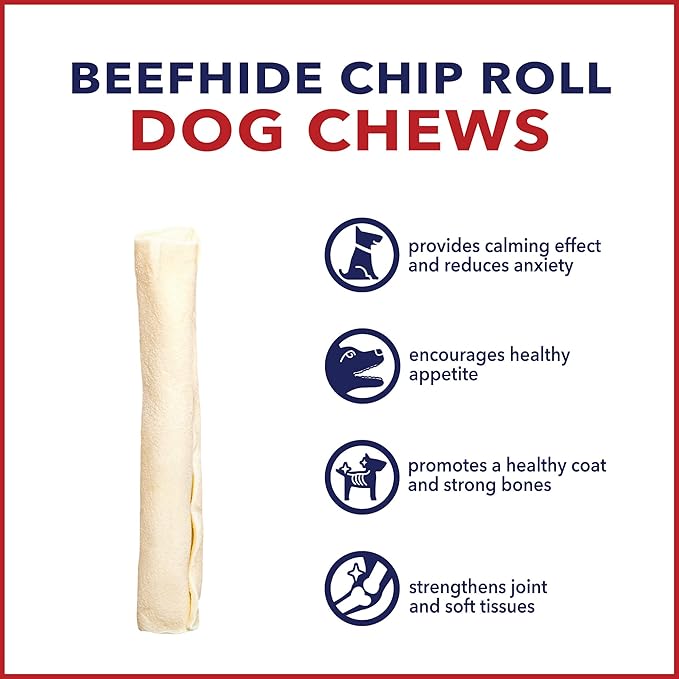 Pet Factory American Beefhide 5" Chip Rolls Dog Chew Treats - Natural Flavor, 8 Count/2 Pack