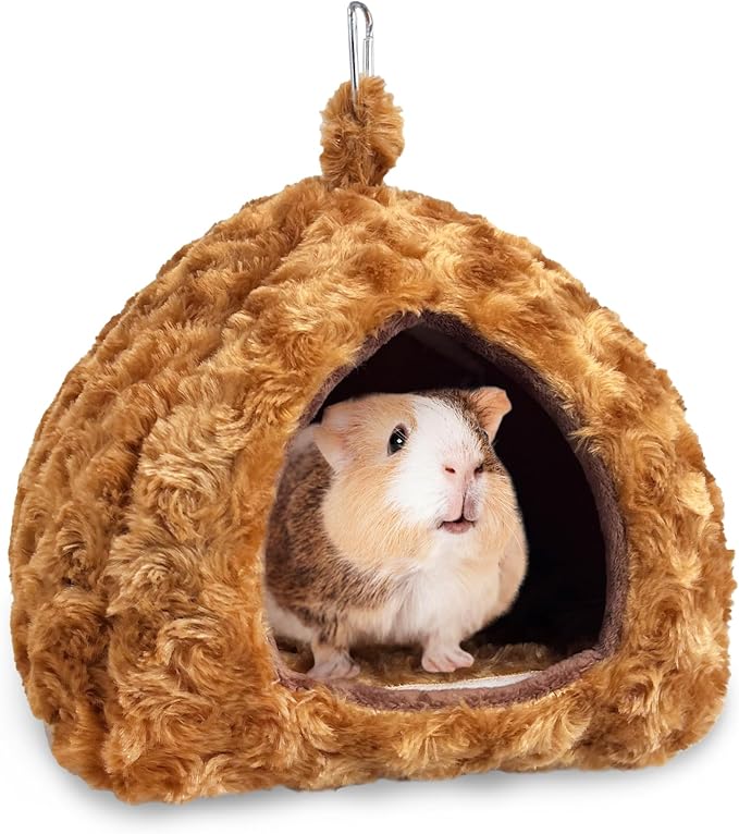 PINVNBY Guinea Pig Hideout Bed Hamster Cave Warm Bunny Bed Dwarf Rabbit House Bed Hedgehog Cage Accessories Winter Sleeping House for Hedgehog Ferret Rat Chinchilla and Other Small Animals（Brown）