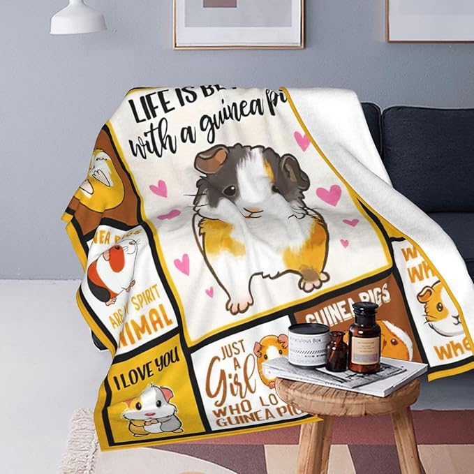 SweetFox Guinea Pig Blanket, Funny Cute Guinea Pig Decor Animal Throw Blanket Gifts for Girls Boys Lovers Super Warm Soft Plush Fleece Flannel Winter Bedding Blankets for Kids Adults Women 60"X50"