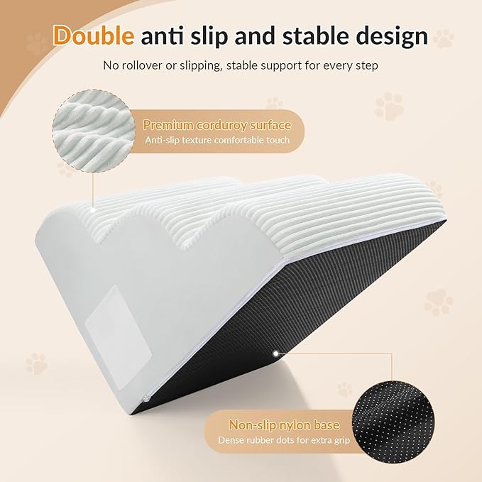 Dog Stairs for Couch and Chair,15.7" H 3-Step Pet Steps for Small Dogs and Cats, Non-Slip Sturdy Dog Ramp with Anti-Tip Safety Strap and Washable Cover,Balanced Ramp Indoor Pet Stairs