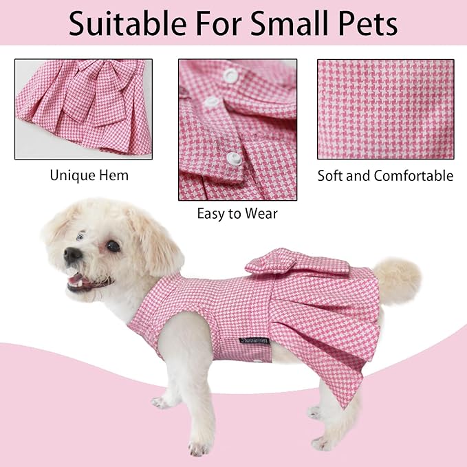 Pet Dresses for Small Dogs Cats Girl, Cute Princess Bowknot Dress Puppy Shirt All Weather Skirt Clothes Cat Apparel for Birthday Wedding Party Holiday (Pink, Medium)