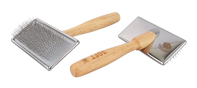 Furzone Wooden Slicker Brush - Stainless Steel Soft Pins for Pet Grooming (Size M)