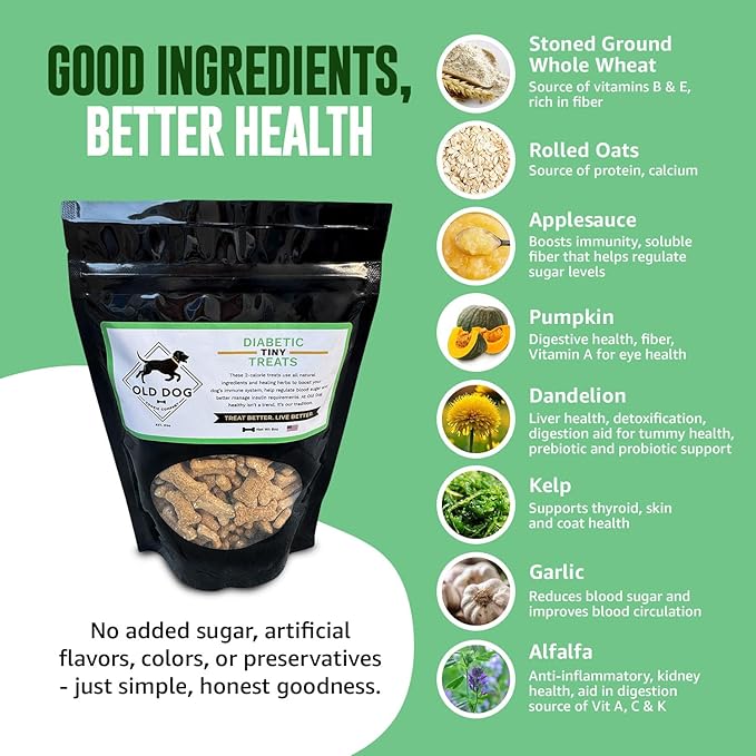 Tiny Diabetic Dog Treats | All Natural, 2 Calorie, Vet Approved Pet Snacks | Top Treat for Dogs | Healthy Chews for Large, Medium & Small Breeds | 8 oz