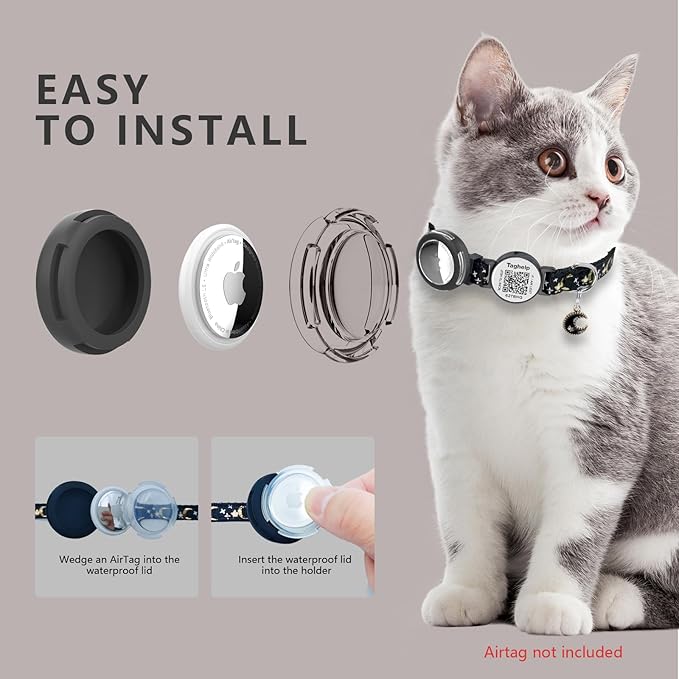 3 Pack Breakaway Cat Collars with Moons Stars - Adjustable Apple Waterproof Airtag Holder for Cats, Safety Buckle for Girl & Boy Pets - Ideal Pet Supplies & Gifts,NO app (Black, Blue, Pink)