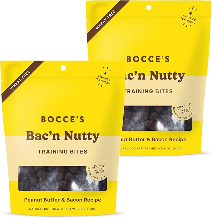 Bocce's Bakery Bac’n Nutty Training Treats for Dogs – Natural, Low-Calorie, Wheat-Free Training Bites Made with Real Ingredients and Baked in The USA – PB & Bacon Recipe (2 Pack Bundle)
