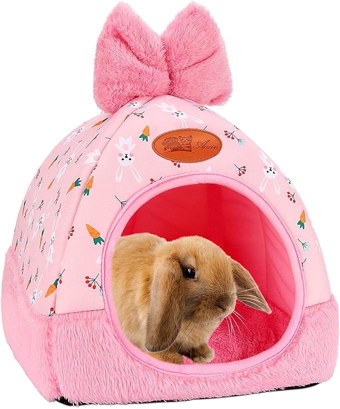 YUEPET Bunny Bed Warm Guinea Pig Cave Beds Cute Bowknot House Big Hideouts Cage Accessorie for Dwarf Rabbits Hamster Bunny Ferrets Rats Hedgehogs Chinchilla(Carrot)
