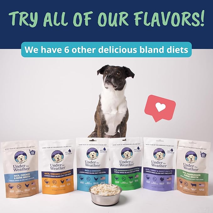Under the Weather Bland Diet for Dogs | Easy to Digest for Sick Dogs |Always Be Ready| Contains Electrolytes - Natural Freeze Dried 100% Human Grade Meats| 2 Pack- Rice, Hamburger & Sweet Potato - 6oz