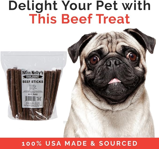 Miss Nelly's- All Natural Beef Jerky Dog Treats Made in USA Only-Original Smoke House Recipe-Minimally Processed Soft Sticks Dog Jerky Treats-32 oz. Bags