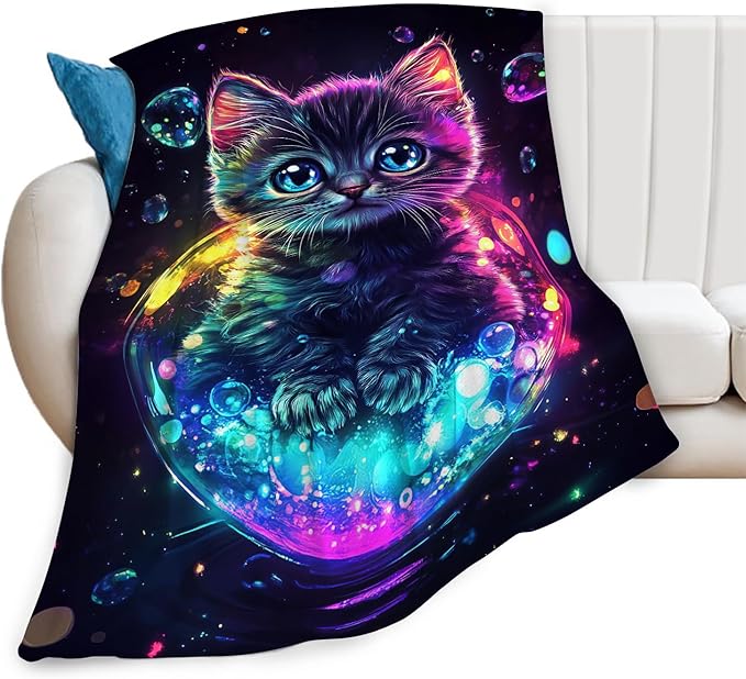 Cat Throw Blanket Cat Stuff Gifts for Kids Girls Boys Adults Women Man Soft Cozy Warm Plush Fluffy Fuzzy Fleece Blanket Decor 50''X60''