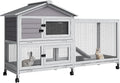 GarveeLife Rabbit Hutch with Weatherproof Asphalt Roof, Bunny Hutch with Wheels & Pull-Out Tray, Rabbit Cage Guinea Pig Cages for Small to Medium Animals, Indoor Outdoor Use, Grey