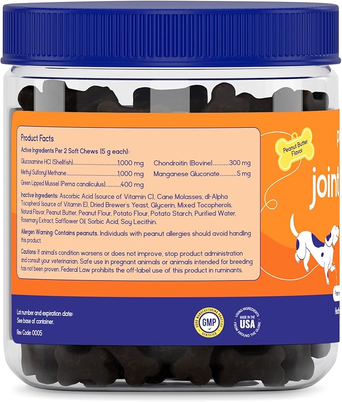 PupGrade Joint Support Supplement for Dogs - Glucosamine + Chondroitin with MSM and Perna - Supports Normal Hip & Joint Health for Occasional Discomfort, Peanut Butter Flavor - 360 Soft Chews