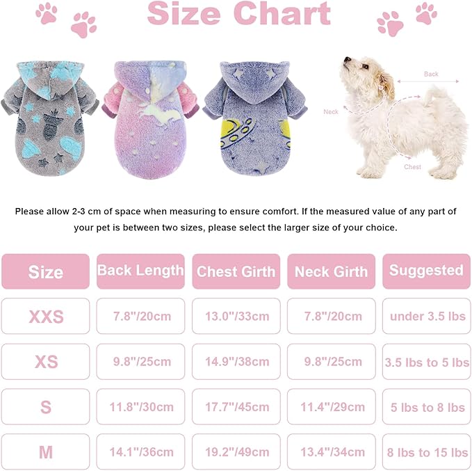 Dog Sweater for Small Dogs Girl Boy, Fleece Dog Hoodie Clothes, Night Glow Puppy Sweater, Soft Warm Extra Small Doggie Sweatshirt, Fall Winter Doggy Clothes Pet Outfits for Chihuahua Yorkie, Pink, M
