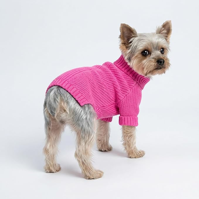 Fitwarm Valentines Dog Turtleneck Sweater, Dog Winter Clothes for Small Dogs Girl, Knitted Pet Coat, Cat Outfit, Hot Pink, Small