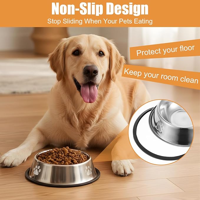 Kifmurase 6PCS Stainless Steel Dog Bowls, 20OZ Metal Feeding Bowl with Non-Slip Rubber Base, Pet Food and Water Dishes for Small Medium Animals Kitten Puppy Rabbit Cats