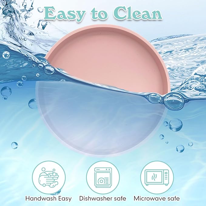 Silicone Cat Food Bowl Shallow Dishes 5.9in Wide Cats Bowls Kitty Plates Relief Whisker Fatigue Puppy Feeding Bowl for Dry Food and Wet Food Indoor (Round Pink)