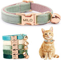 Personalized Non-Breakaway Cat Collar with Name, Luxury Soft Velvet Custom Engraved Name Collar with Bell for Kittens & Cats (Mint Green, L (7.5-12.5 inches))