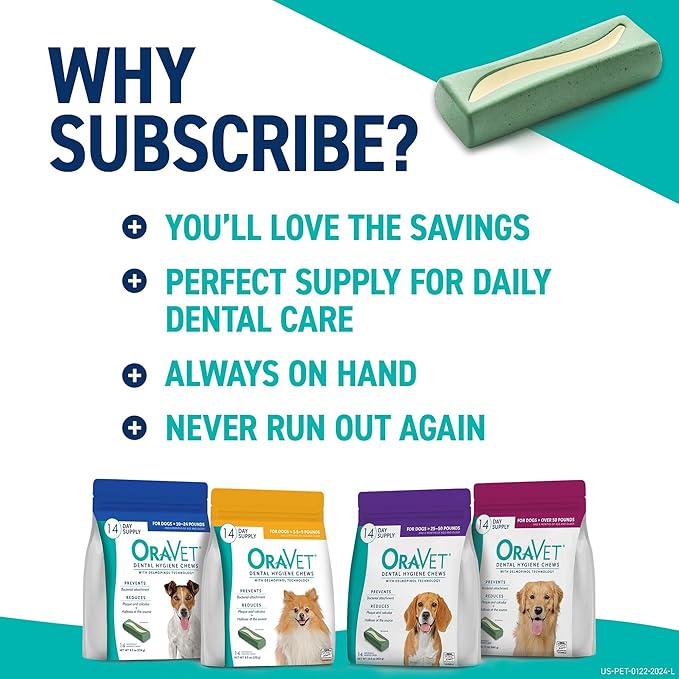 ORAVET Dental Chews for Dogs, Oral Care and Hygiene Chews (Extra Small Dogs, 3.5-9 lbs.) Yellow Pouch, 14 Count