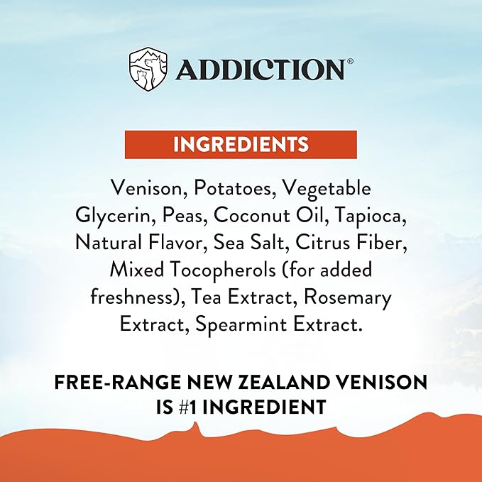 Addiction Meaty Bites - Hypoallergenic Dog Treats - Made in New Zealand - High Meat Content - Gluten and Grain-Free - Soft and Allergy Friendly (Venison, 4 Ounces - 3 Packs)