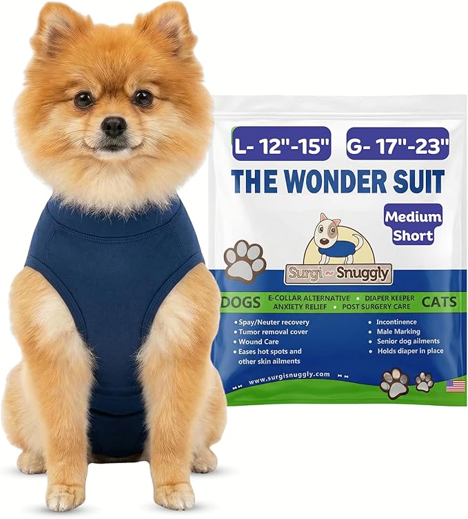 Surgi Snuggly Dog Surgery Recovery Suit - Dog Onesie for Post Surgery Recovery, Female Spay & Male Neuter - Surgical Suit for Dogs, E-Collar Cone Alternative, Double Blue - Medium Short - 12"-15" (EC)