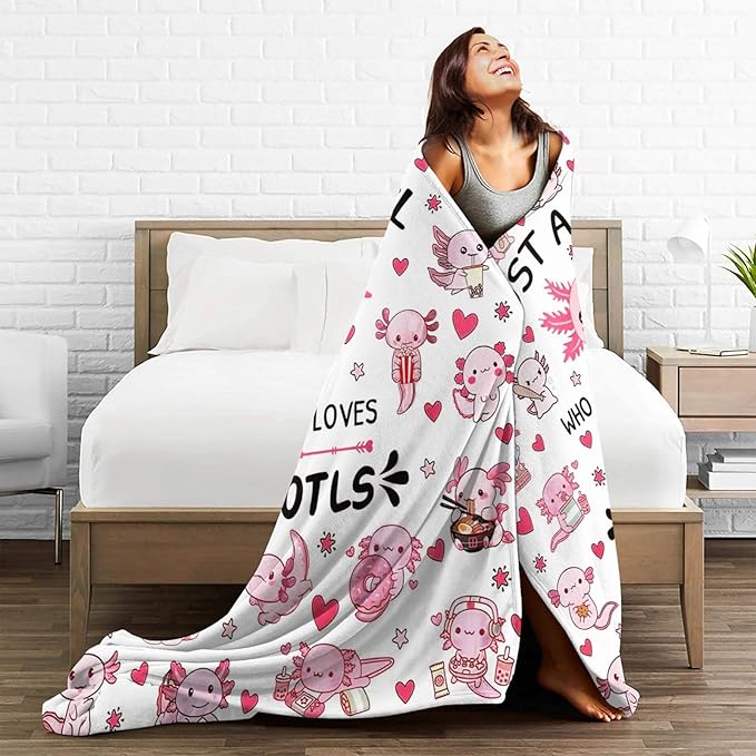 SweetFox Just A Girl Who Loves Axolotls Blanket Cute Axolotl Decor Throw Blanket Gifts for Girls Boys Lovers Super Warm Soft Plush Fleece Flannel Bedding Blankets for Kids Adults Men Women 60"X50"