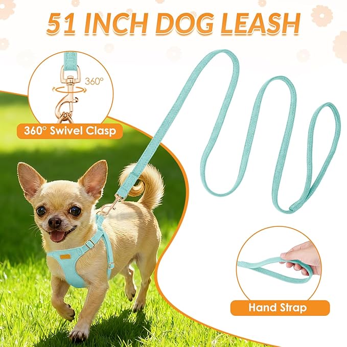 SlowTon Dog Harness Small Sized Dog - Soft XXS Dog Harness and Leash Set No Pull No Chock, Adjustable Lightweight Puppy Harness for XS Small Medium Dogs Cats (Solid Light Blue, M)